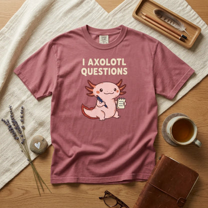 "I Axolotl Questions" T-Shirt — Cute Cartoon Reporter Student Graphic Tee