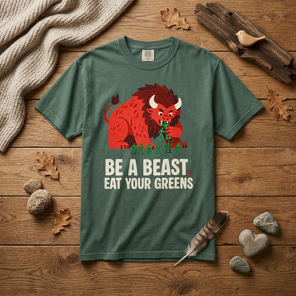"Be a Beast. Eat Your Greens" T-shirt — Healthy Monster Eating Toy Soldiers Graphic Tee