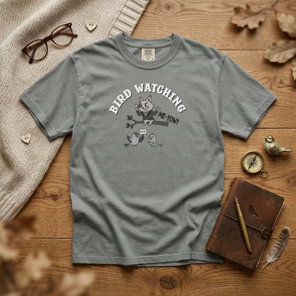 'Bird Watching' T-Shirt — Vintage Cartoon Cat Calling Graphic Tee