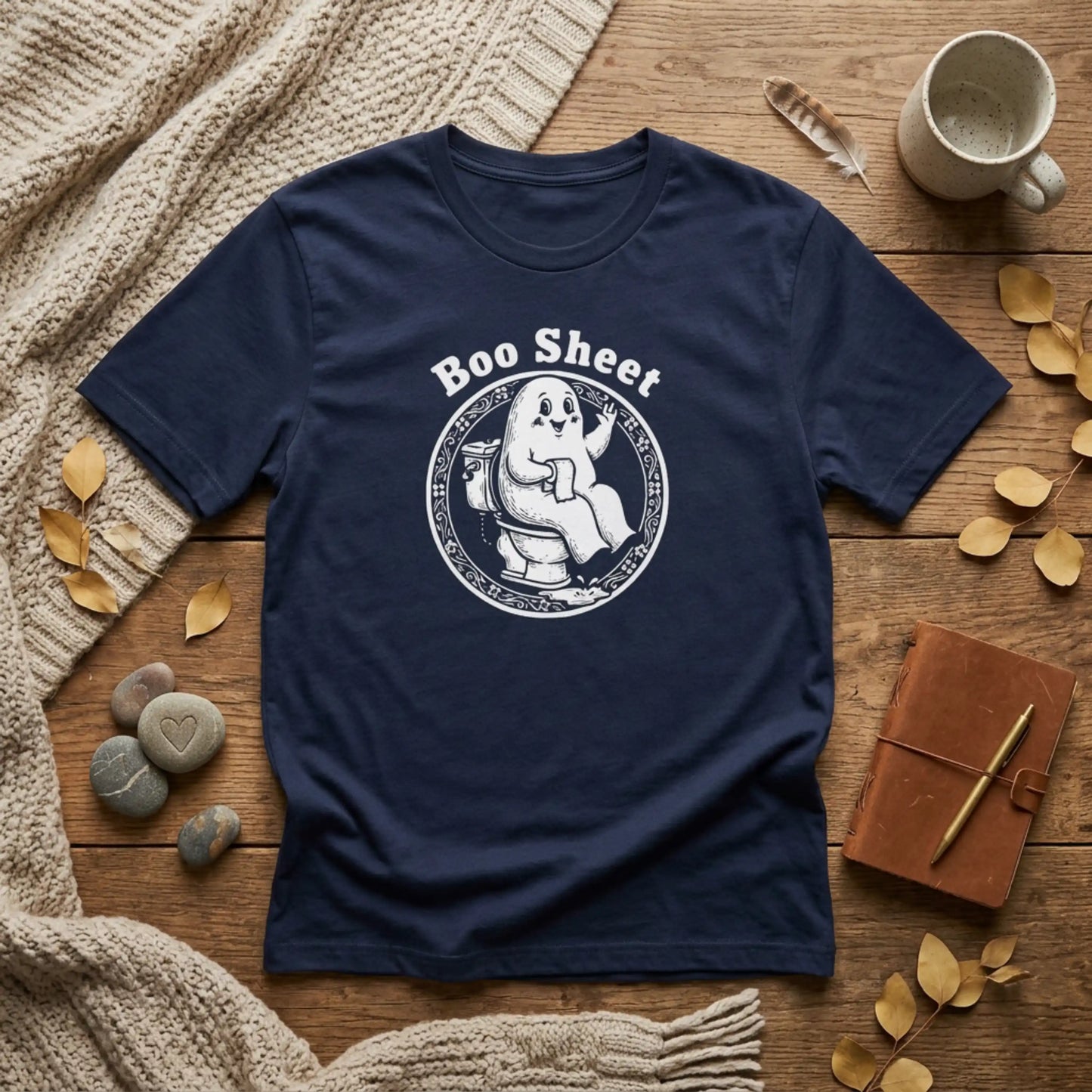 Boo Sheet T-Shirt — Funny Ghost on Toilet Halloween Tee