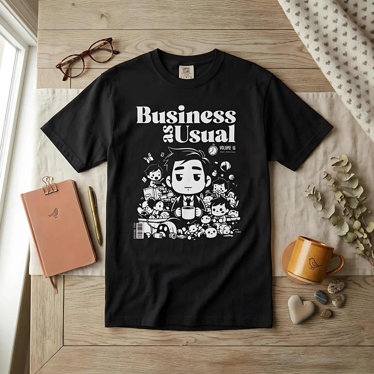"Business as Usual" T-Shirt — Cute Chibi Office Worker Graphic Tee
