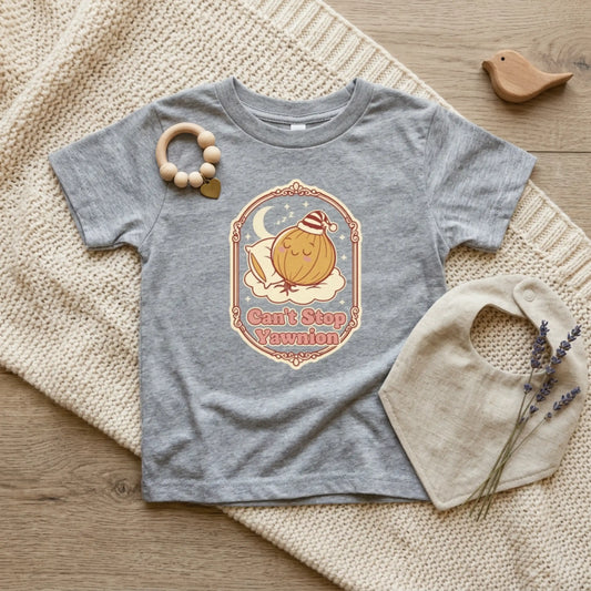 "Can't Stop Yawnion" Toddler Tee — Cute Sleeping Onion Graphic