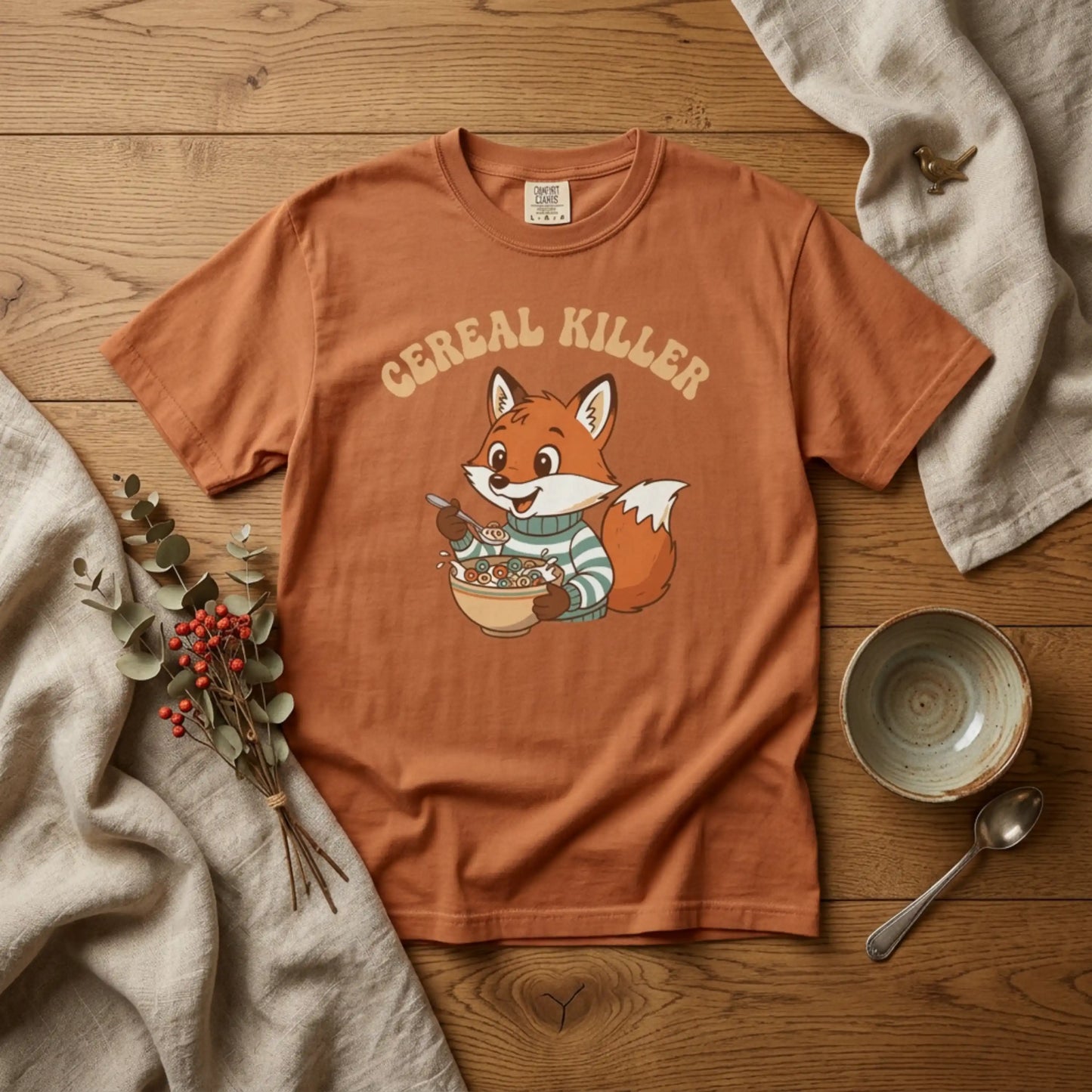 "Cereal Killer" T-Shirt — Cute Fox Eating Cereal Graphic Tee