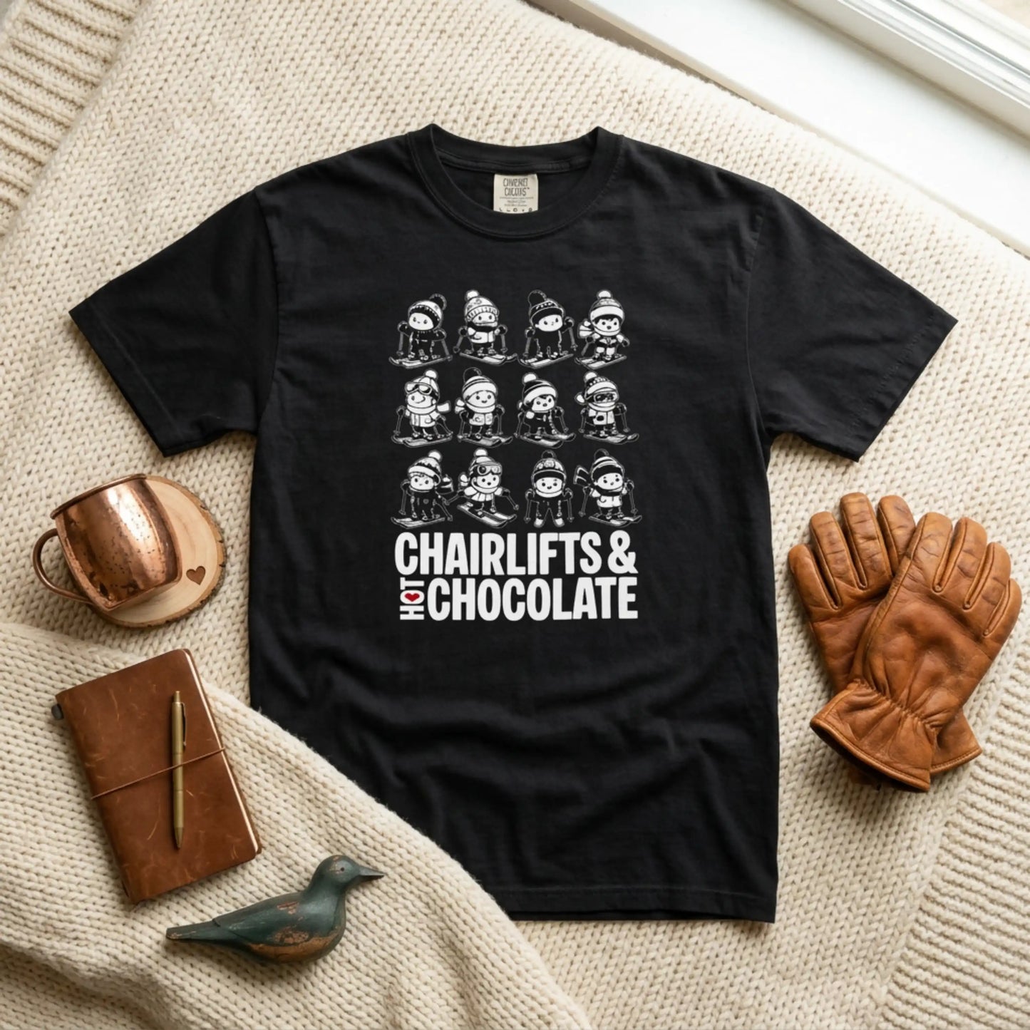 Chairlifts & Hot Chocolate T-Shirt — Cute Ski Lovers Winter Tee