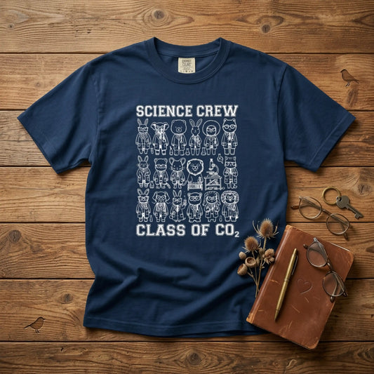 "Science Crew: Class of CO₂" T-Shirt - Cartoon Chemistry Cute Animal Tee