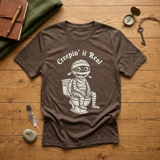 "Creepin' It Real" Vintage Tee - Funny Mummy on a Potty T-Shirt