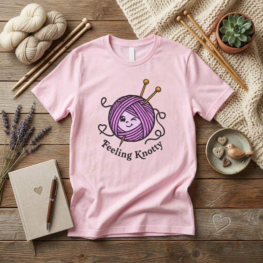 Feeling Knotty T-Shirt — Cute Knitting Yarn Ball Tee for Crafters