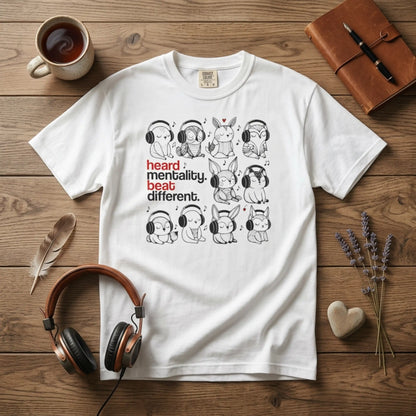 'Heard Mentality. Beat Different.' T-Shirt — Headphone Bunny Animals Graphic Tee