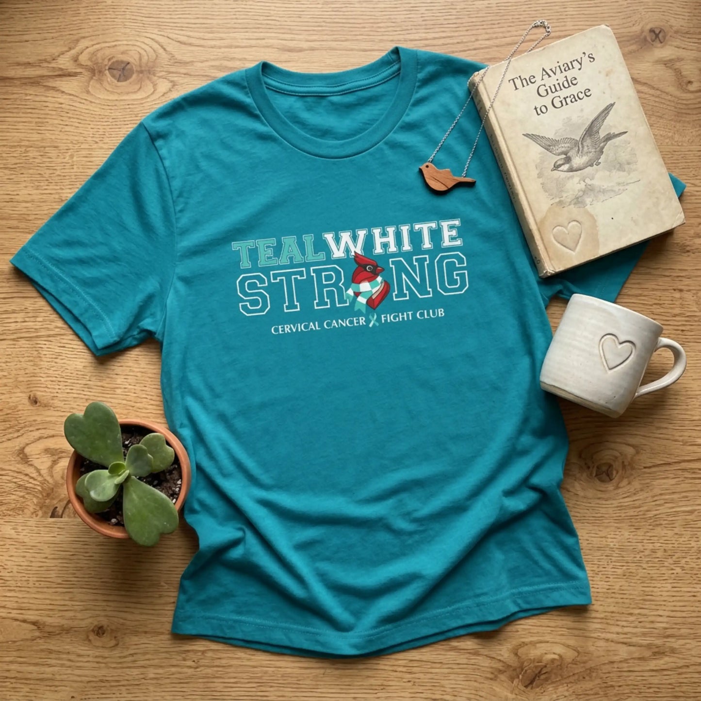 Teal White Strong - Cervical Cancer Fight Club T-Shirt