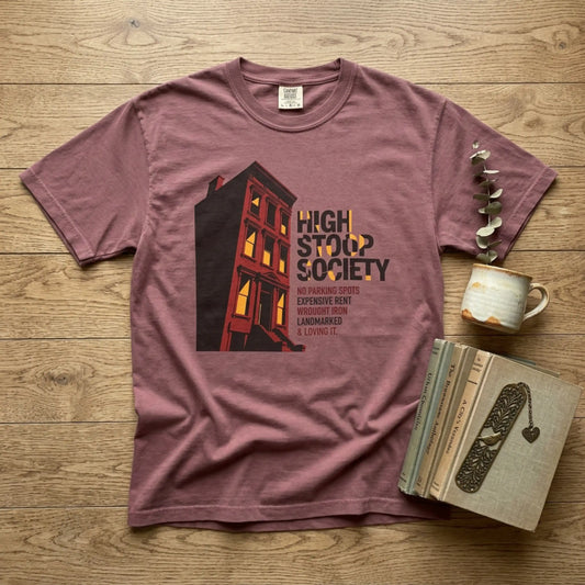 "High Stoop Society" T-Shirt — Vintage Brooklyn New York Brownstone Graphic Tee