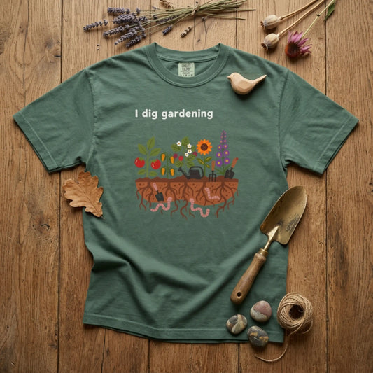 “I Dig Gardening” T-Shirt — Cute Plant Flower Vegetable Garden Lover Tee
