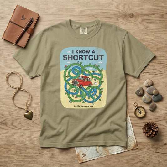 "I Know a Shortcut" T-Shirt — Funny Adventure Road Trip Hiking Graphic Tee