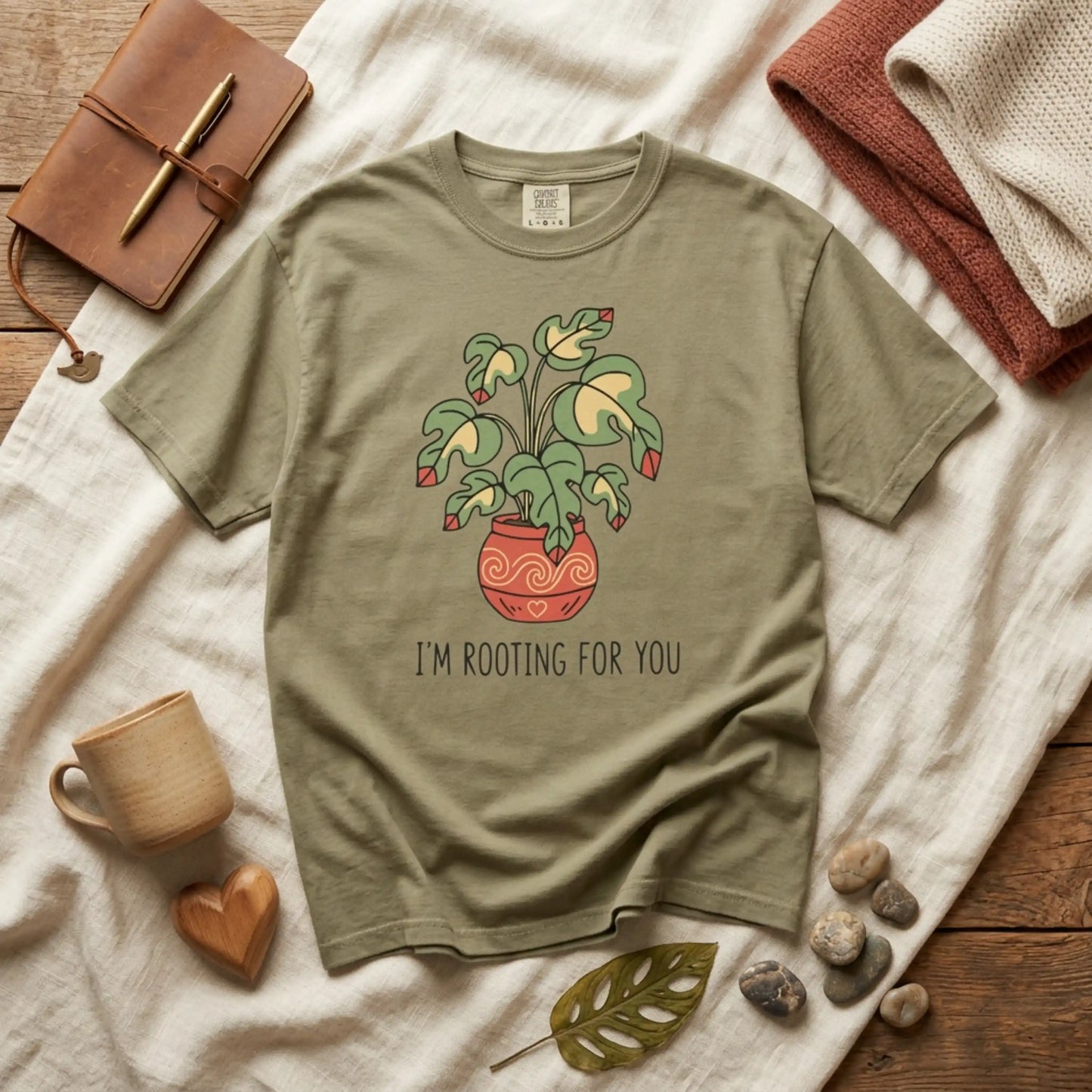 "I’m Rooting For You" Plant Lover Support T-Shirt — Cute Potted Plant Tee