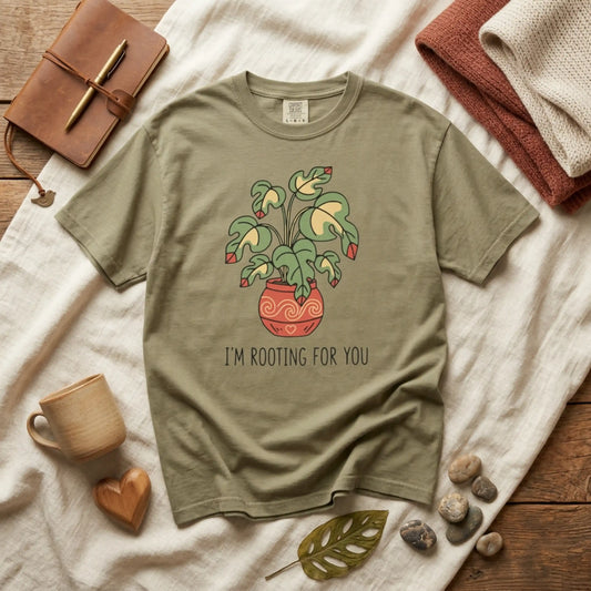 "I’m Rooting For You" Plant Lover Support T-Shirt — Cute Potted Plant Tee
