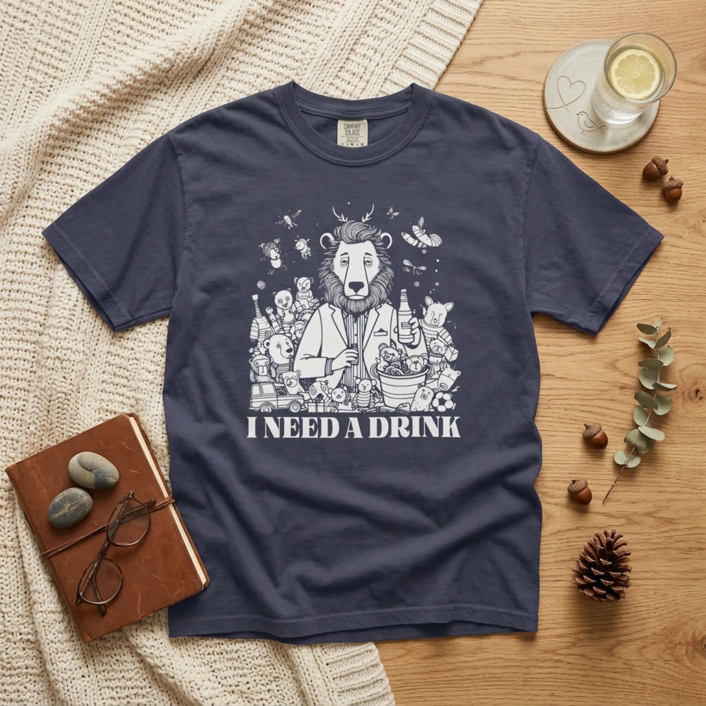 I Need A Drink T-Shirt — Funny Lion Bartender Gentleman Father Graphic Tee