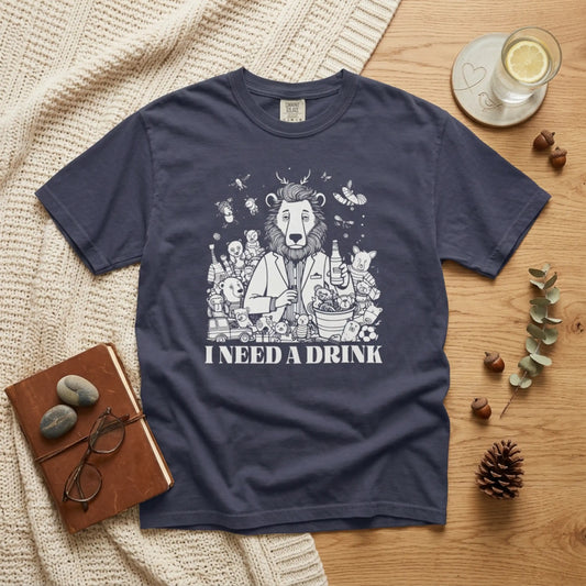 I Need A Drink T-Shirt — Funny Lion Bartender Gentleman Father Graphic Tee