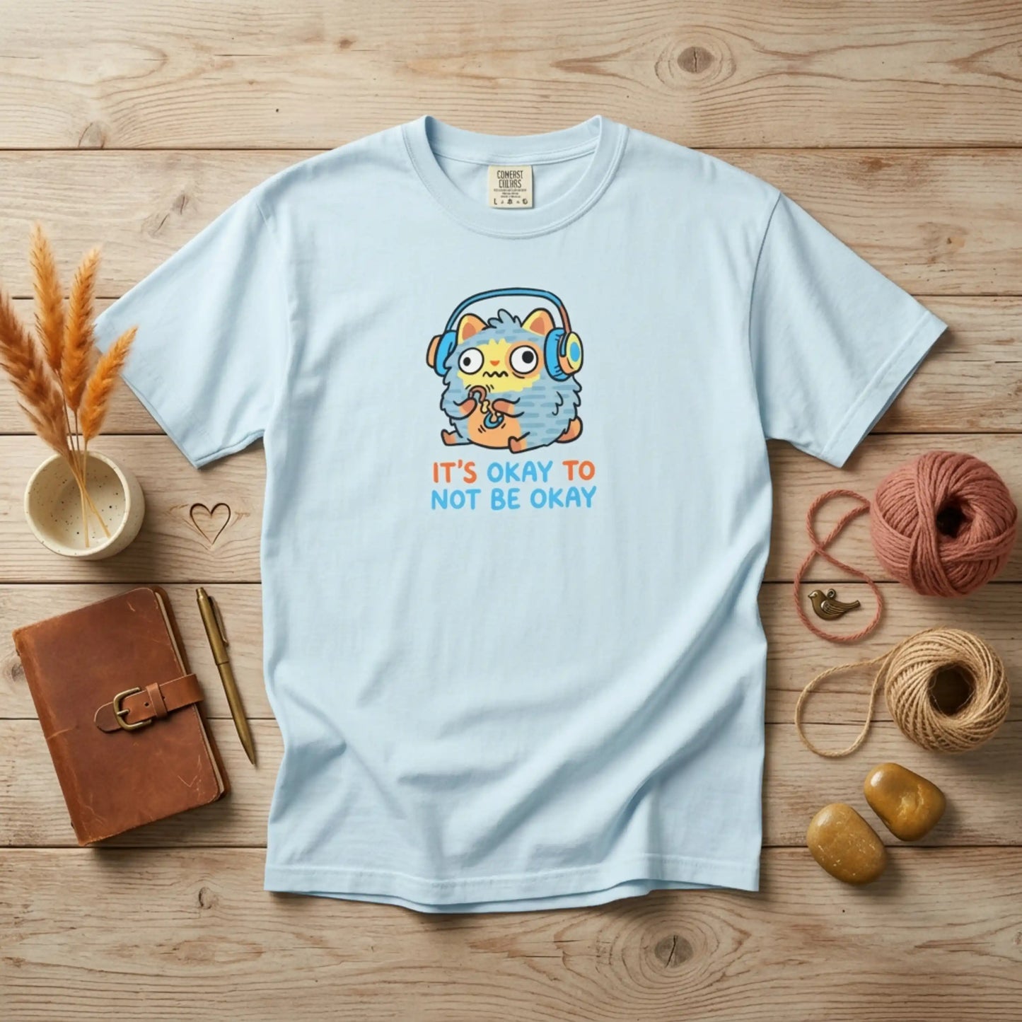 "It's Okay to Not Be Okay" Tee — Cute Cat Self-Care Mental Health Awareness T-Shirt