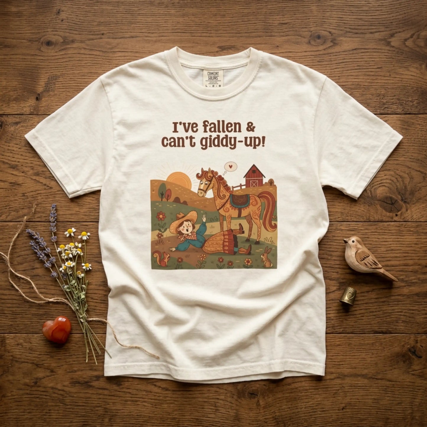 "I've Fallen & Can't Giddy-Up!" T-Shirt — Funny Western Cowgirl Horse Graphic Tee