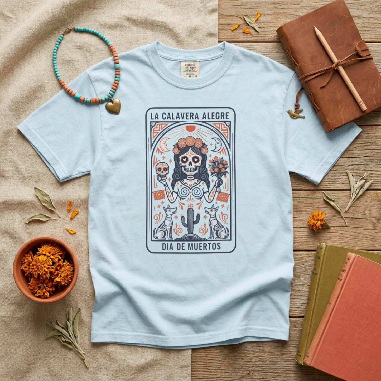 "La Calavera Alegre" T-Shirt — Día de Muertos Day of the Dead Graphic Tee