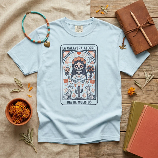 "La Calavera Alegre" T-Shirt — Día de Muertos Day of the Dead Graphic Tee