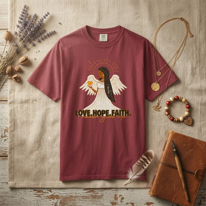 "Love.Hope.Faith. Never give up" T-Shirt - Perseverence Angel Graphic Tee