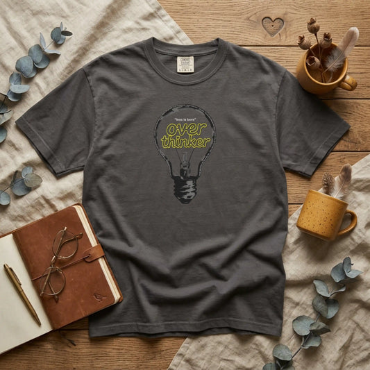 "Overthinker: Less Is Bore" Lightbulb T-Shirt - Smart Funny Tee