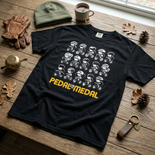 Pedal for the Medal Graphic Tee — Cute Cycling Crew Illustration T-Shirt