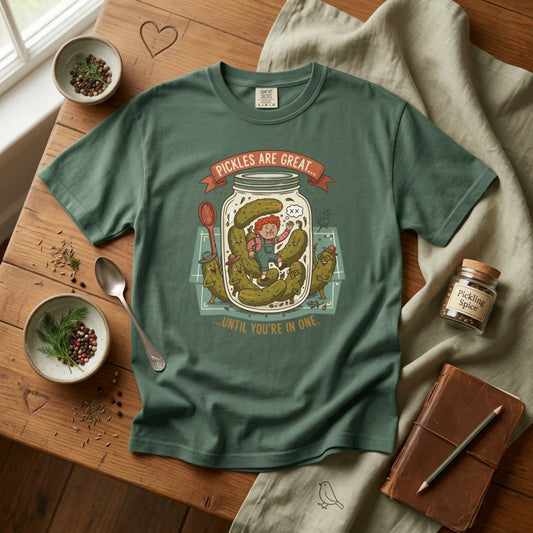 "Pickles Are Great... Until You're In One" T-Shirt — Funny Pickle Jar Vintage Illustration Tee