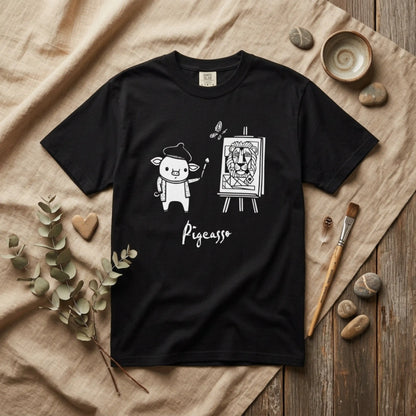 "Pigcasso" Pigment T-Shirt — Cute Pig Artist Illustration Painter Tee