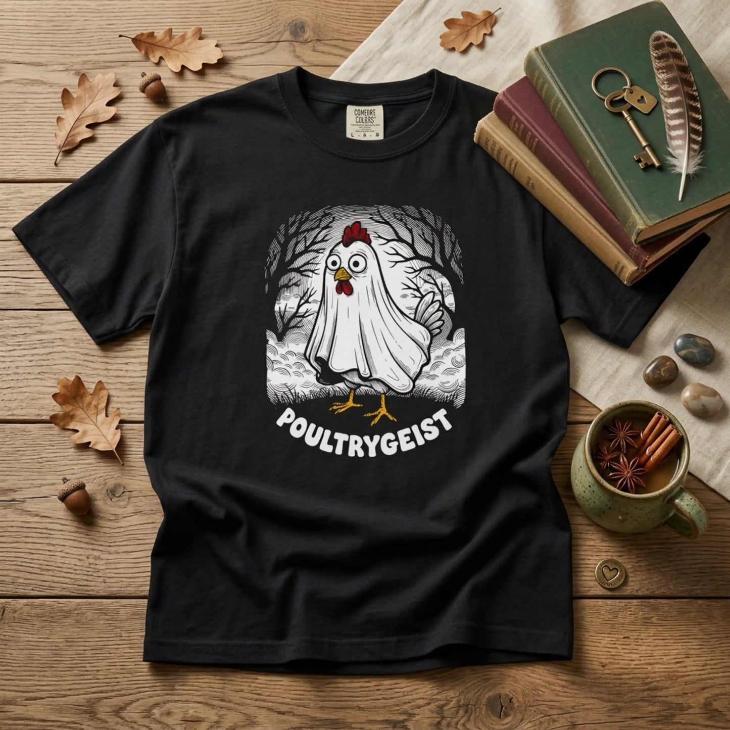 Poultrygeist T-Shirt — Funny Ghost Chicken Halloween Tee