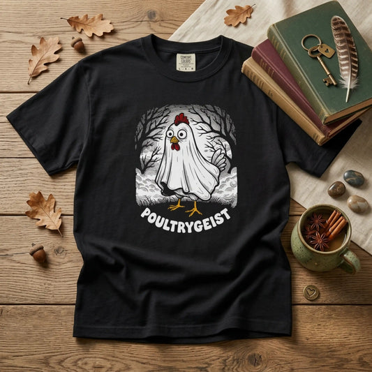 Poultrygeist T-Shirt — Funny Ghost Chicken Halloween Tee
