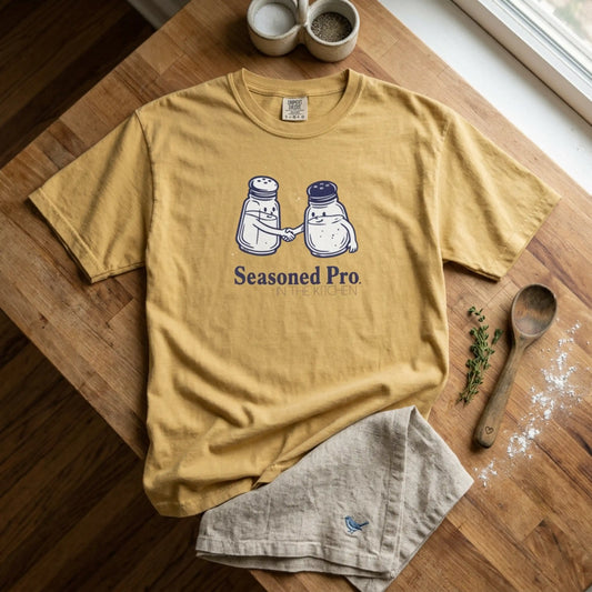 "Seasoned Pro in the Kitchen" T-Shirt — Funny Salt & Pepper Shakers Chef Graphic Tee