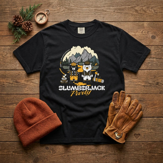 Slumberjack Party T-Shirt — Outdoor Pee Lumberjack Mountain Bears Graphic Tee