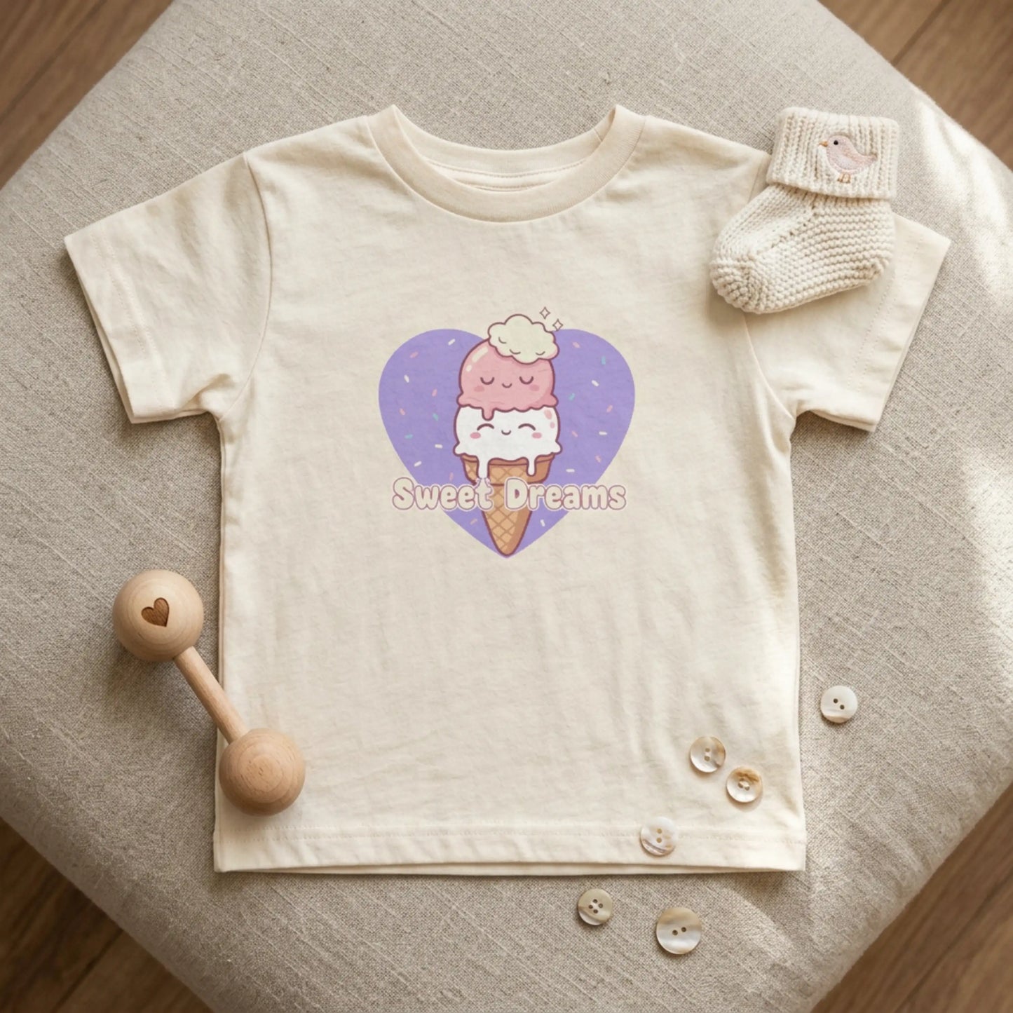"Sweet Dreams" Toddler Tee — Ice Cream Heart Graphic T-Shirt