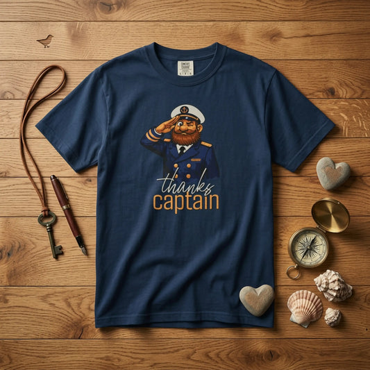 Captain Obvious Salute T-Shirt — "Thanks, Captain" Nautical Crew Tee