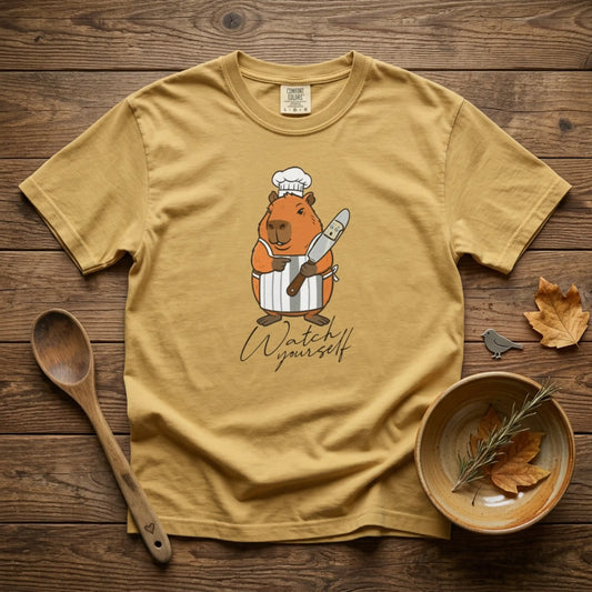 Capybara Chef T-Shirt — "Watch Yourself" Cute Cooking Animal Tee