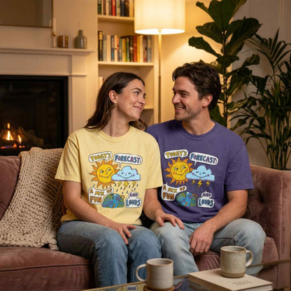 "Today's Forecast: A Mix of Fun and Louds" Tee — Playful Weather Cartoon T-Shirt