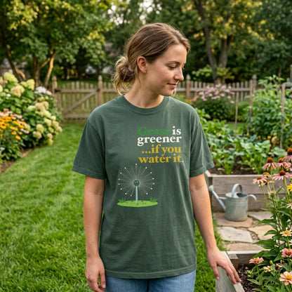 "Grass Is Greener ...if you Water it" T-Shirt — Lawn Care Garden Lover Tee