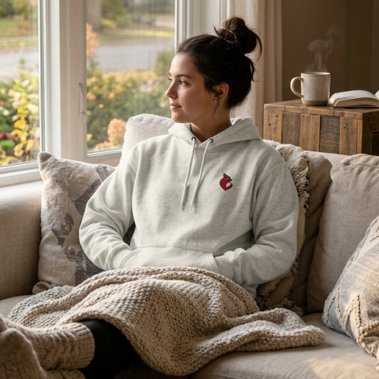 heartinal® "Snug as a Cardinal" Heart Chest Hoodie — Small Embroidered Bird Pullover