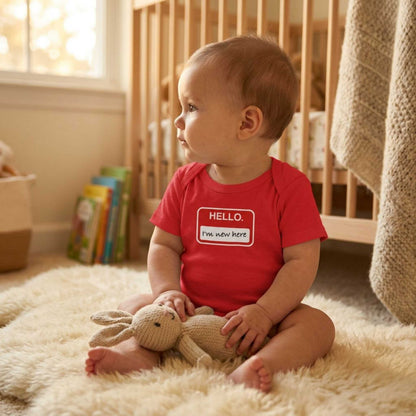"Hello ❤︎ I'm New Here" Baby Bodysuit - Newborn Welcome Onesie