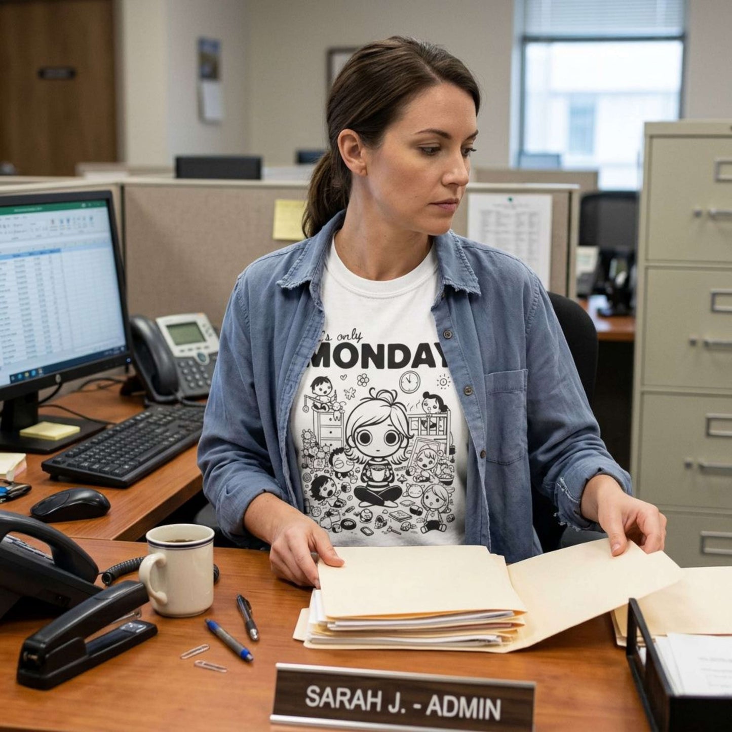 It's Only Monday T-Shirt — Cute Kawaii Desk Chaos Tee