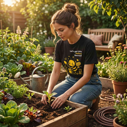 "Let's Get This Pollen Started" Bee Gardening T-Shirt — Cute Beekeeper Planting Party Tee