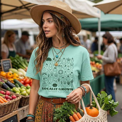 "Locally Grown: Plant Based & Good Taste" T-Shirt — Organic Vegan Farmer Garden Tee