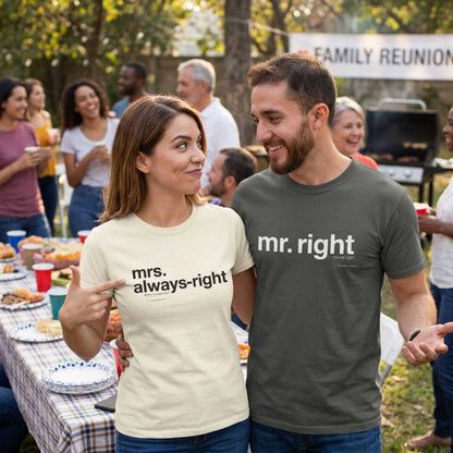 Mrs. Always-Right Couples Tee  — "mrs. always right" Front Text with 'Nutrition Facts' Back Print T-Shirt