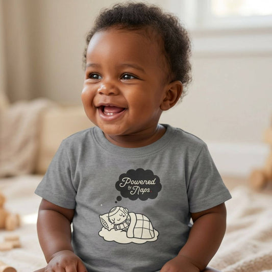 "Powered by Naps" Infant Tee — Cute Sleeping Recharging Baby Robot Android Graphic