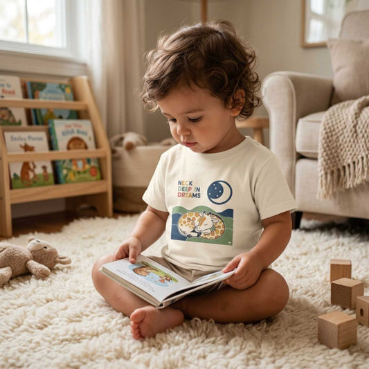 "Neck Deep in Dreams" Toddler Tee — Sleeping Giraffe Graphic T-Shirt