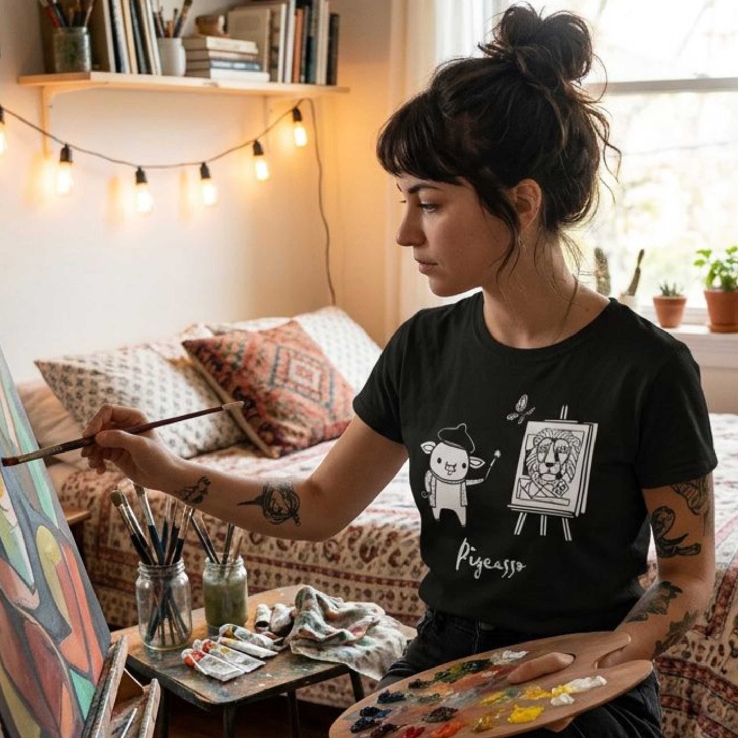 "Pigcasso" Pigment T-Shirt — Cute Pig Artist Illustration Painter Tee