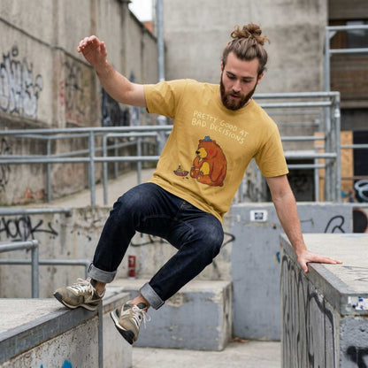 'Pretty Good at Bad Decisions' T-Shirt — Funny Bear Graphic Tee