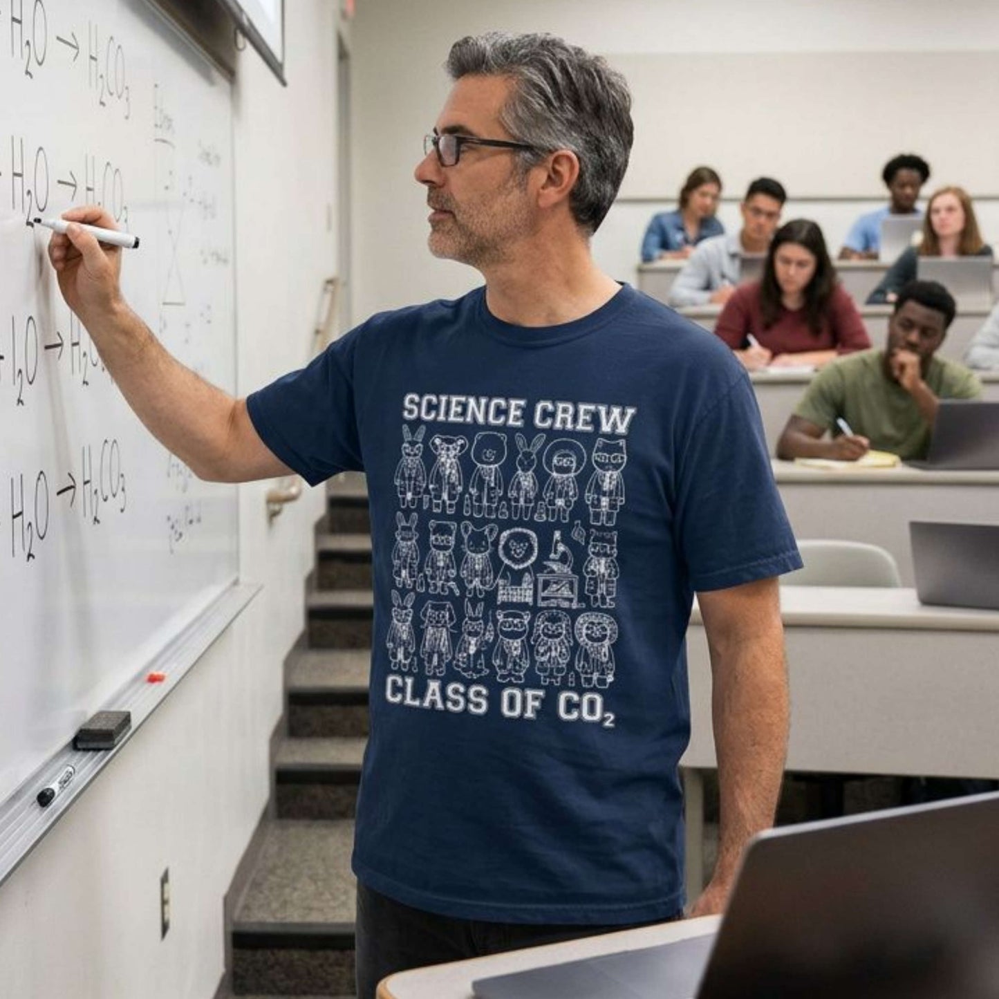 "Science Crew: Class of CO₂" T-Shirt - Cartoon Chemistry Cute Animal Tee