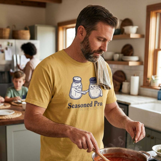 "Seasoned Pro in the Kitchen" T-Shirt — Funny Salt & Pepper Shakers Chef Graphic Tee
